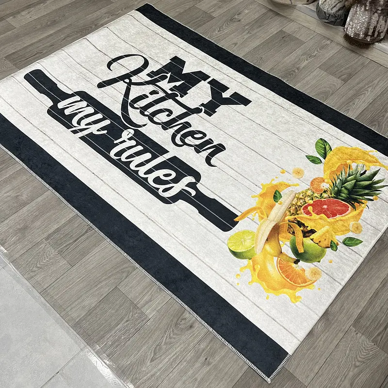 Універсальний килим на прогумованій основі для кухни Verda Marina My kitchen my rules Білий E116
