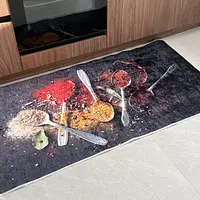 Універсальний килим на прогумованій основі для кухни Verda Marina Специи на ложках Чорний R122